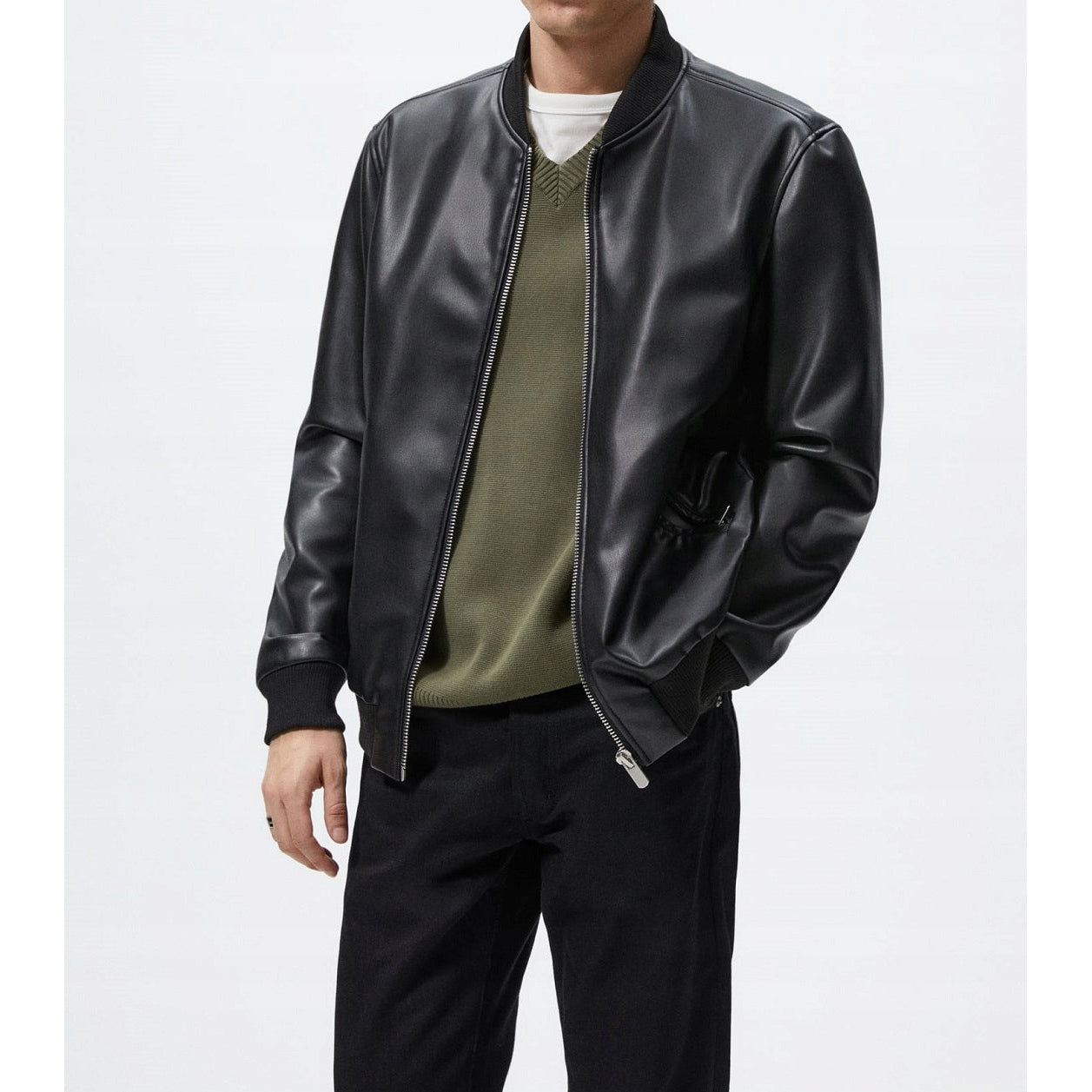 ZR Faux Leather Bomber Jacket Black Brands up