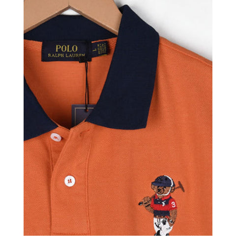 RL - Men Orange Baker Polo Bear Striped Polo Shirt