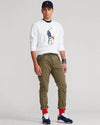 RL - Men White Big Pony Multi color Fleece Crewneck Sweatshirt