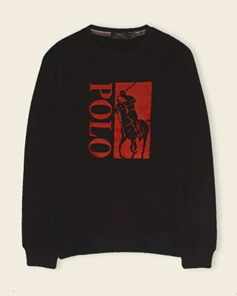 RL - Men Black Pony Printed Fleece Sweatshirt